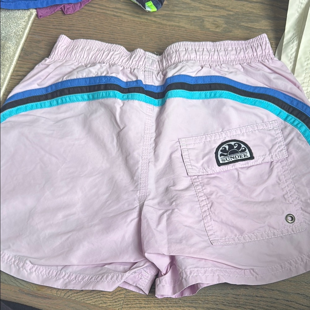 Sundek Pink and Blue Swim Trunks with Elastic Waistband